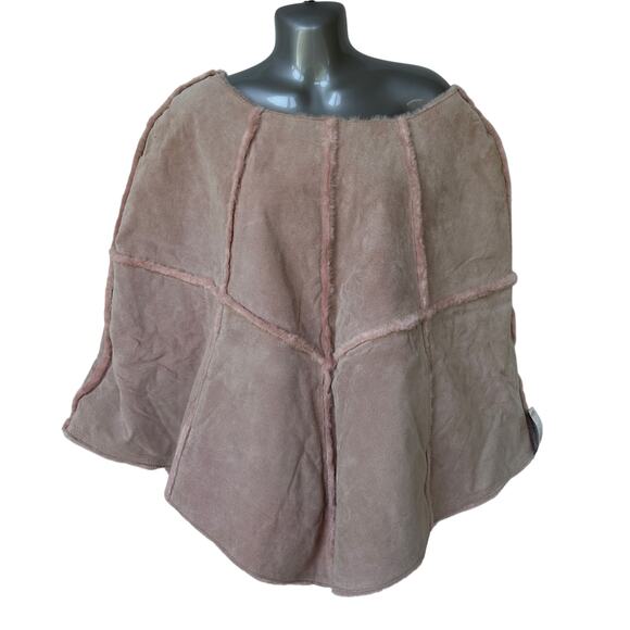 Vintage Wilsons Leather Maxima Poncho Pink Suede Leather Faux Fur Women's L/XL - Picture 1 of 12